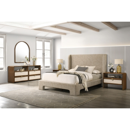 LA Furniture Eastern King Emilio Modern Beige Fabric + Burlap + Walnut 4-Piece Bedroom Set VGMA-BR-177-SET-EK Contemporary Style by Vig Furnitrue Number 85776 Catch Home Goods