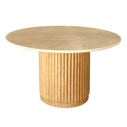 LA Furniture Bambi Modern Botticino Marble + Mango Round Dining Table VGBD-BD57022-130 Contemporary Style by Vig Furnitrue Number 85846 Catch Home Goods