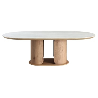 LA Furniture Walbrook Modern Faux Travertine Ceramic + White Oak Oval Dining Table VGVC-T9008 Contemporary Style by Vig Furnitrue Number 86049 Catch Home Goods