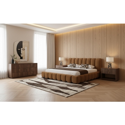 LA Furniture Eastern King Harris + Roma Modern Brown Fabric + Walnut 4-Piece Bedroom Set VGKK-KF.B2032-ROMA-BRNWAL-4PC-EK Contemporary Style by Vig Furnitrue Number 86256 Catch Home Goods