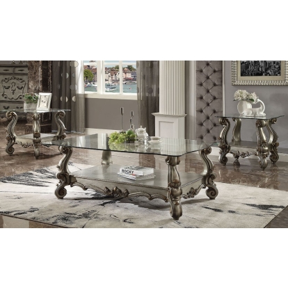 ACME Versailles Antique Platinum & Clear Glass Coffee Table Model 86840