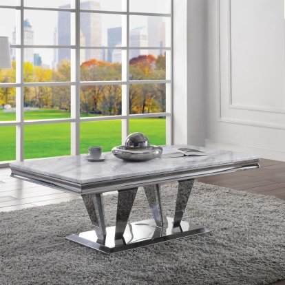 ACME Satinka Light Gray Engineered Marble & Mirrored Silver Coffee Table Model 87215