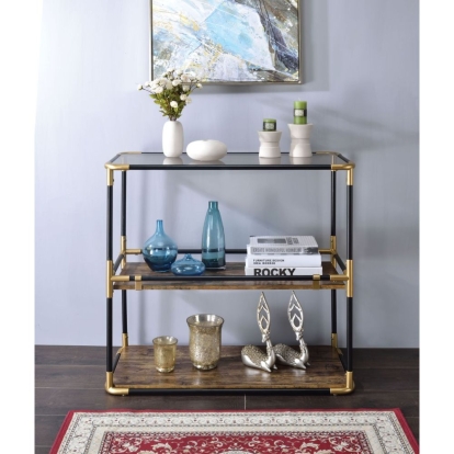 ACME Heleris Black/Gold & Smoky Glass Console Table Model 90319