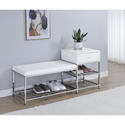 Coaster Siega Contemporary White High Gloss Shoe Bench Model 910223