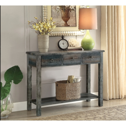 ACME Glancio Antique Gray & Teal Console Table Model 97257