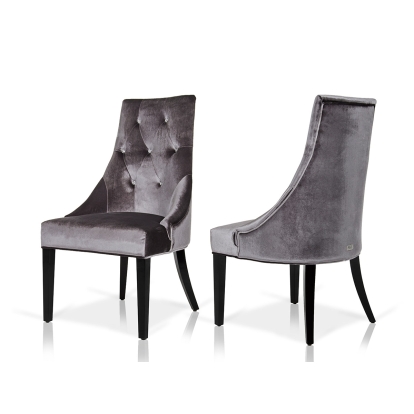 Charlotte Grey Velour Dining Chair (Set of 2) Gray/Grey Dining Chair 70685Z VGUNAA031-GRY