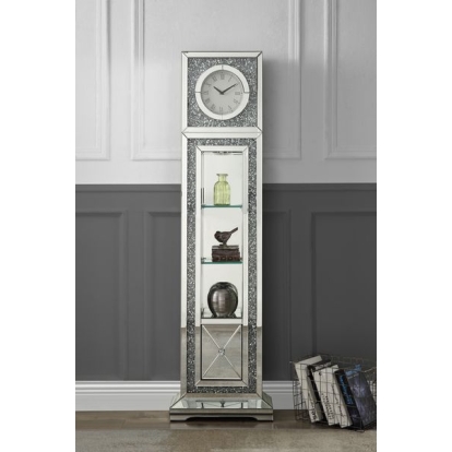 ACME Noralie Mirrored & Faux Diamonds Grandfather Clock with LED Model AC00354