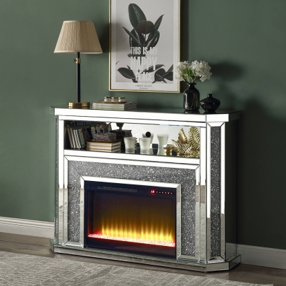 ACME Noralie Mirrored & Faux Diamonds Fireplace with LED Model AC00508