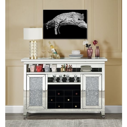 ACME Noralie Mirrored & Faux Diamonds Wine Cabinet with LED Model AC00526