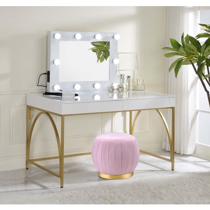 ACME Lightmane White High Gloss & Gold Vanity Desk(Same 92660) Model AC00900