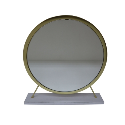 ACME Adao Faux Fur Mirror White & Brass Vanity Mirror & Stool Model AC00932