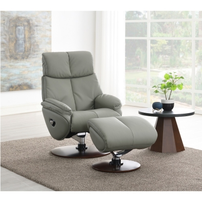 ACME Kandoro Gray Top Grain Leather Leather & Brown Base Accent Chair with Swivel & Ottoman Model AC02991
