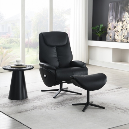 ACME Labonita Black Top Grain Leather & Black Accent Chair with Swivel & Ottoman Model AC02992