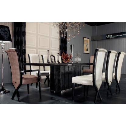 Supreme Luxury Ebony Veneer and Black Crocodile Dining Table Black Dining Table 12957 VGUNAC832-240