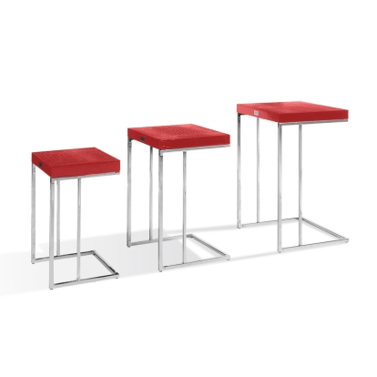 A&X Amelia Modern Red Crocodile Lacquer End Table Set Red End Table 16851 VGUNAK855-RED