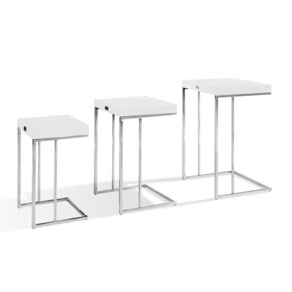 A&X Amelia Modern White Crocodile Lacquer End Table Set White End Table 16849 VGUNAK855-35