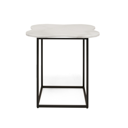Modrest Aleidy White Marble + Black Metal End Table White End Table 79099 VGGMM-ET-1578-WHT-ET