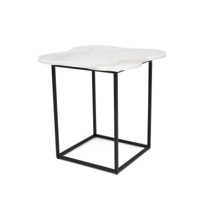 Modrest Aleidy White Marble + Black Metal End Table White End Table 79099 VGGMM-ET-1578-WHT-ET
