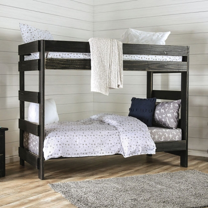 Furniture Of America Arlette Rustic Black Twin-Twin Bunk Bed Model AM-BK100BK-BED-SLAT