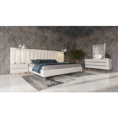 Nova Domus Angela Italian Modern White Eco Leather 4-Piece Bedroom Set and Wings White Bedroom Set 85629|85630 VGACANGELA-4PC-SET-WINGS