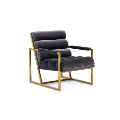 Modrest Anton Modern Grey Velvet + Brass Accent Chair Grey Accent Chair 81794 VGMY-2749-GRY