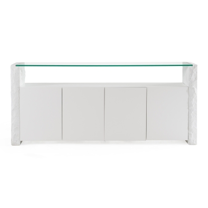 LA Furniture Ashley Modern Glass + White Fiberglass Buffet VGVC-G2588 Contemporary Style by Vig Furnitrue Number 83340 Catch Home Goods