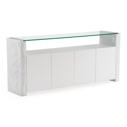 LA Furniture Ashley Modern Glass + White Fiberglass Buffet VGVC-G2588 Contemporary Style by Vig Furnitrue Number 83340 Catch Home Goods