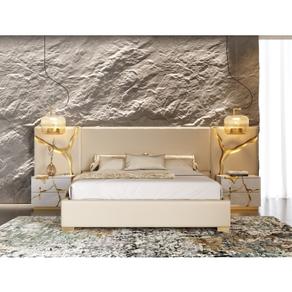 Modrest Aspen Modern Beige + White + Gold 4-Piece Bedroom Set Beige Bedroom Set 85634|85635 VGVCDB1801-WHT-4PC-SET