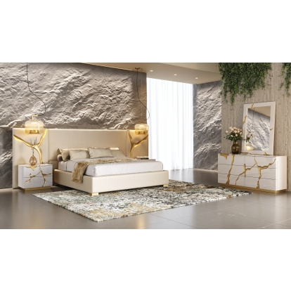 Modrest Aspen Modern Beige + White + Gold 4-Piece Bedroom Set Beige Bedroom Set 85634|85635 VGVCDB1801-WHT-4PC-SET
