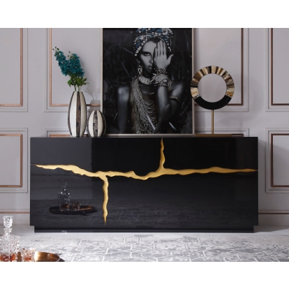 Modrest Aspen Modern High Gloss Black & Gold Buffet Black Buffet 78020 VGVCG1808-BLK
