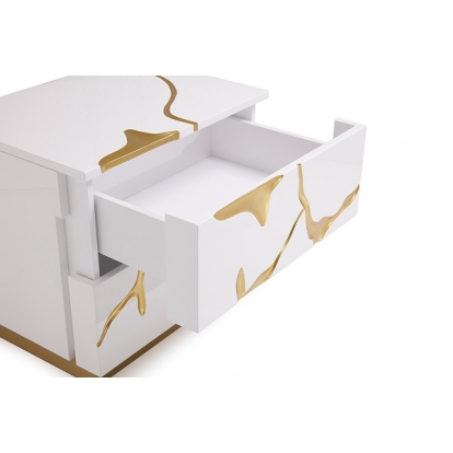 Modrest Aspen Modern White & Gold 2-Drawer Nightstand White Nightstand 75639 VGVC-N1801-WHT