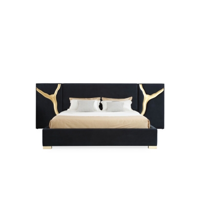Modrest Aspen Modern Black + Gold Bed + Nightstands Black Bedroom Set 79276 VGVCBD1801-BLK-BED-2NS-SET