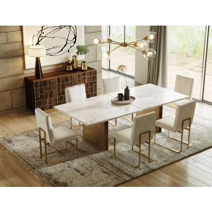 Modrest Auer White Marble & Gold Dining Table White Dining Table 79738 VGGM-DT-VALDERA-DT
