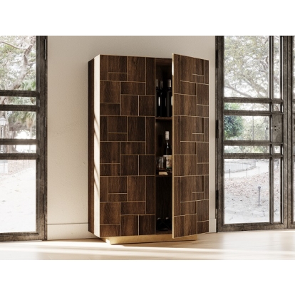 Modrest Auer- Brown Oak & Gold Wine Rack Cabinet Brown Wine Cabinet 79740 VGGM-W-VALDERA-WR