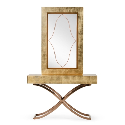 A&X Aversa Gold Crocodile Console Table & Mirror Gold Console Table 70824 VGUNCK423-120-GOLD