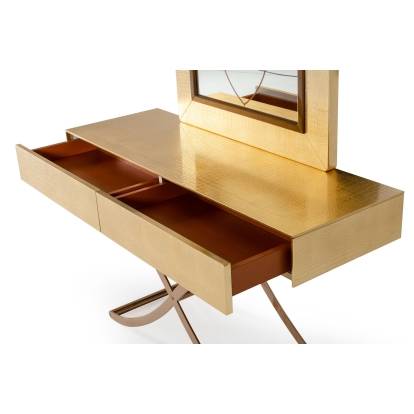 A&X Aversa Gold Crocodile Console Table & Mirror Gold Console Table 70824 VGUNCK423-120-GOLD