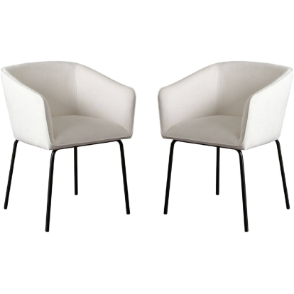 Diamond Sofa AVERYDCWH2PK Avery Dining Chair Mist White Performance Fabric Black Metal (Set of 2)