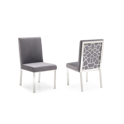 Modrest Reba Modern Grey Velvet & Stainless Steel Dining Chair (Set of 2) Grey Dining Chair 75518Z VGVCB0258-GRYSTL