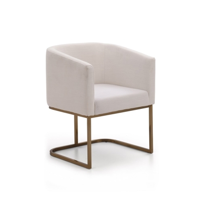 Modrest Yukon Modern White Fabric and Antique Brass Dining Chair White Dining Chair 72662 VGVCB8362-WHTBRS