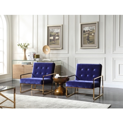 Modrest Samara Modern Blue & Gold Accent Chair Blue Lounge Chair 73255 VGVCB8390A
