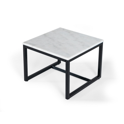 Modrest Baca White Marble + Black Metal End Table White End Table 79101 VGGMM-ET-1580-WHT-ET