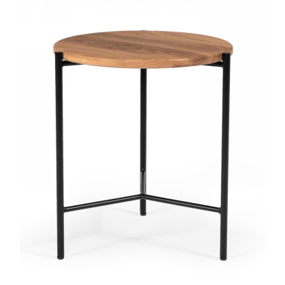 Modrest Bacone Industrial Oak and Black Iron End Table Oak End Table 76702 VGAFFV19-ST1