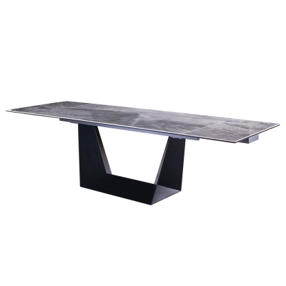 Modrest Baldwin Modern Grey Ceramic & Black Metal Extendable Dining Table Grey Dining Table 77223 VGNSGD8684-CB