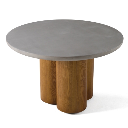 Modrest Bateman Modern Faux Concrete + Walnut Round Dining Table Walnut Dining Table 81550 VGMC-GF-1C009