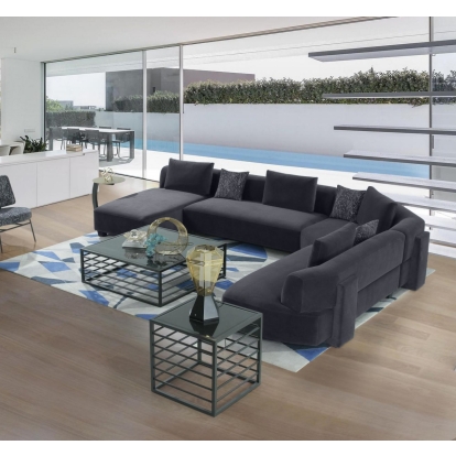 Divani Casa Bayou Contemporary Grey Velvet U Shaped Sectional Sofa Grey Sectional Sofa 79153 VGODZW-20039-BL-GRY-SECT