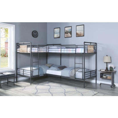 ACME Cordelia Sandy Black Dark Bronze Hand Brushed L Shape Bunk Bed (T/T/T/T) Model BD00370