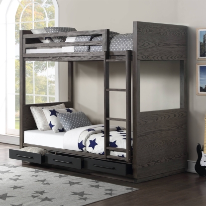 ACME Estevon Gray Oak Bunk Bed (Twin | Twin) with Storage Model BD00613