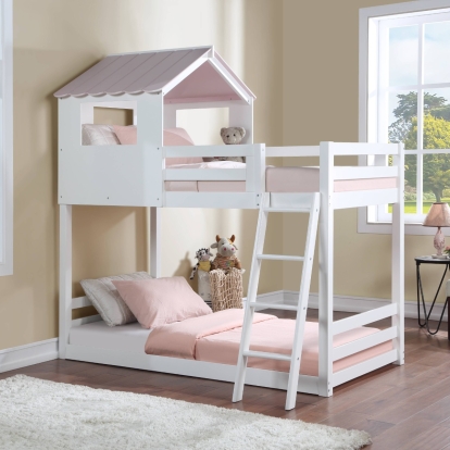 ACME Solenne White & Pink Bunk Bed (Twin | Twin)Model BD00705
