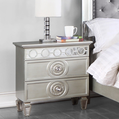 ACME Varian Silver & Mirrored Nightstand Model BD01280