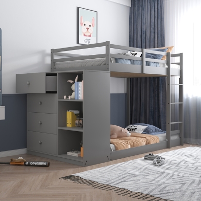 ACME Gaston Gray Bunk Bed (Twin | Twin) with 4 Drawers & 3 Compartments Model BD01372